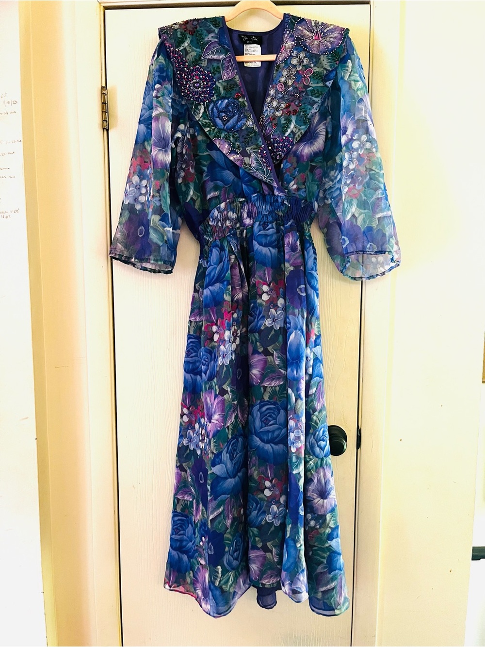 VTG Diane Frèis Romantic Ethereal Chiffon Victorian Revival Boho Sequin Dress L